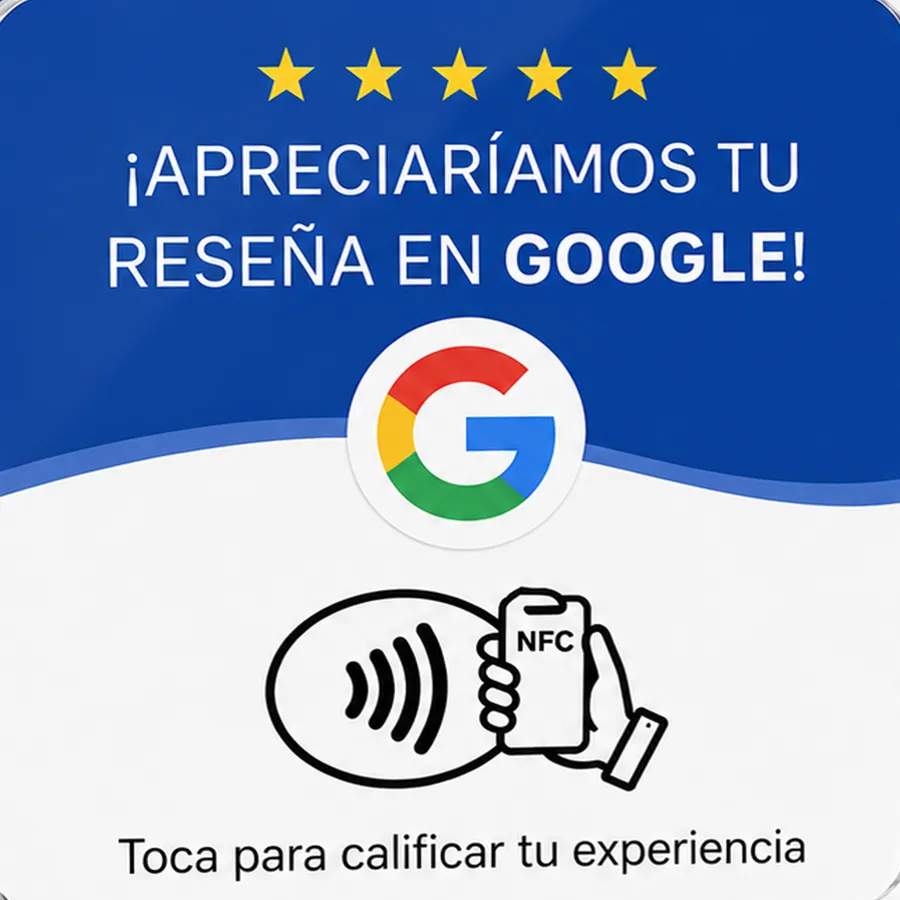La misma tarjeta en español: «¡Apreciaríamos tu reseña en Google!».